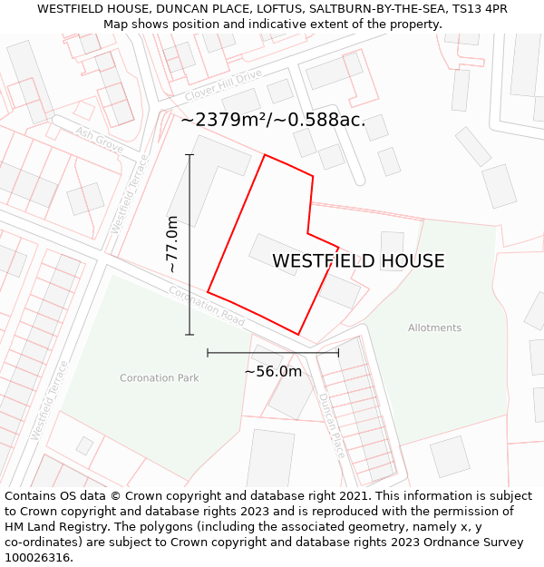 WESTFIELD HOUSE, DUNCAN PLACE, LOFTUS, SALTBURN-BY-THE-SEA, TS13 4PR: Plot and title map