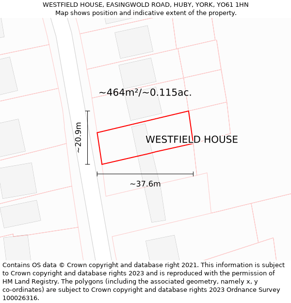 WESTFIELD HOUSE, EASINGWOLD ROAD, HUBY, YORK, YO61 1HN: Plot and title map