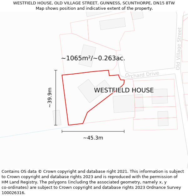 WESTFIELD HOUSE, OLD VILLAGE STREET, GUNNESS, SCUNTHORPE, DN15 8TW: Plot and title map