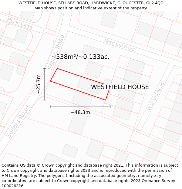 WESTFIELD HOUSE, SELLARS ROAD, HARDWICKE, GLOUCESTER, GL2 4QD: Plot and title map