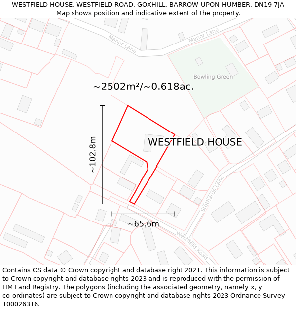 WESTFIELD HOUSE, WESTFIELD ROAD, GOXHILL, BARROW-UPON-HUMBER, DN19 7JA: Plot and title map