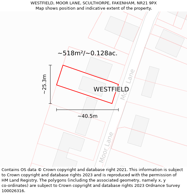 WESTFIELD, MOOR LANE, SCULTHORPE, FAKENHAM, NR21 9PX: Plot and title map