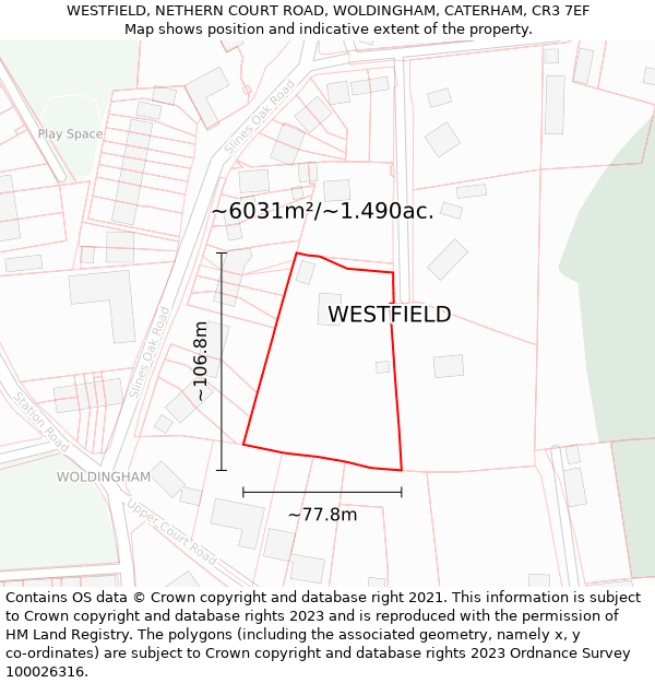 WESTFIELD, NETHERN COURT ROAD, WOLDINGHAM, CATERHAM, CR3 7EF: Plot and title map