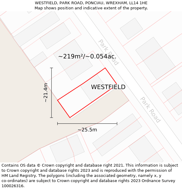 WESTFIELD, PARK ROAD, PONCIAU, WREXHAM, LL14 1HE: Plot and title map