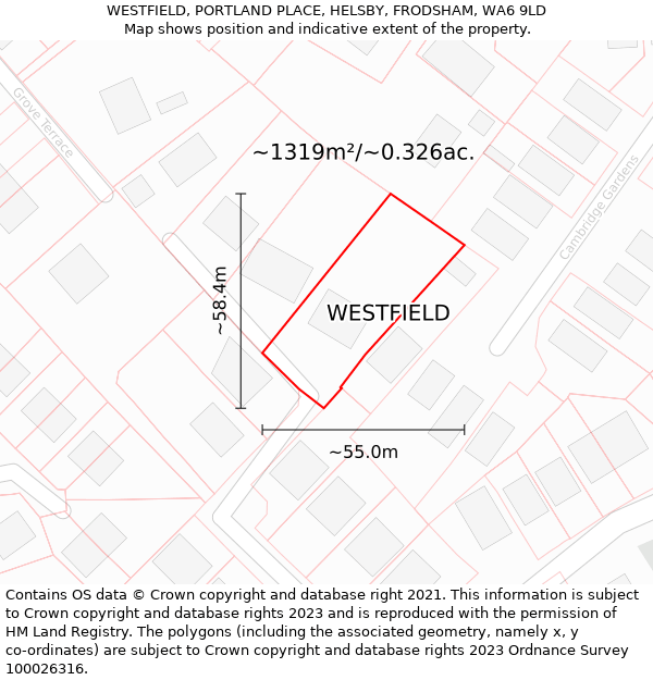 WESTFIELD, PORTLAND PLACE, HELSBY, FRODSHAM, WA6 9LD: Plot and title map