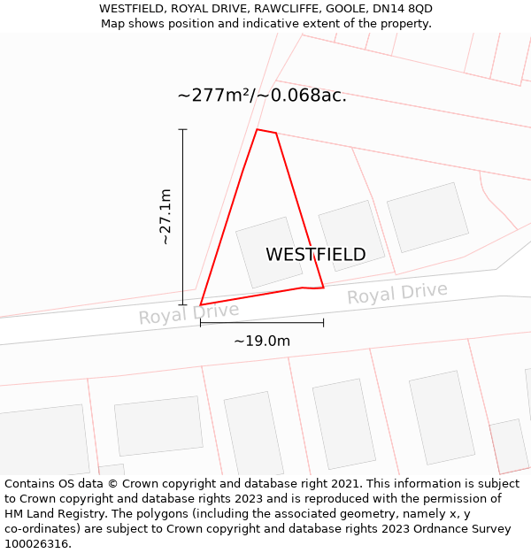 WESTFIELD, ROYAL DRIVE, RAWCLIFFE, GOOLE, DN14 8QD: Plot and title map