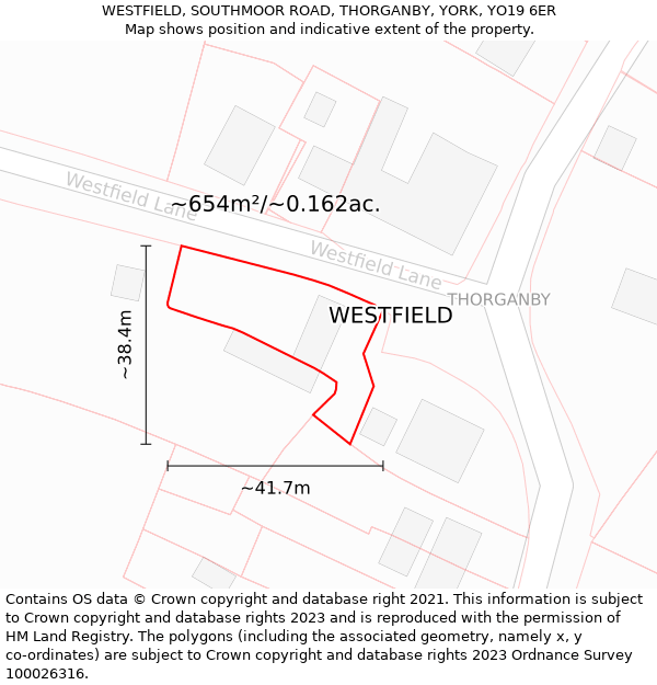 WESTFIELD, SOUTHMOOR ROAD, THORGANBY, YORK, YO19 6ER: Plot and title map