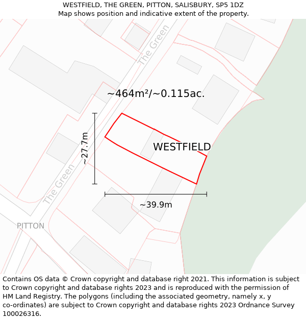 WESTFIELD, THE GREEN, PITTON, SALISBURY, SP5 1DZ: Plot and title map