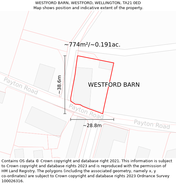 WESTFORD BARN, WESTFORD, WELLINGTON, TA21 0ED: Plot and title map
