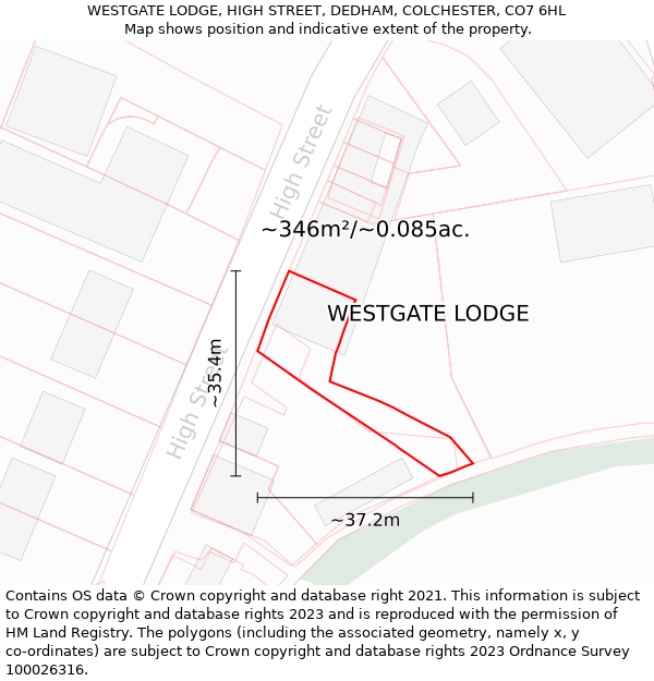 WESTGATE LODGE, HIGH STREET, DEDHAM, COLCHESTER, CO7 6HL: Plot and title map