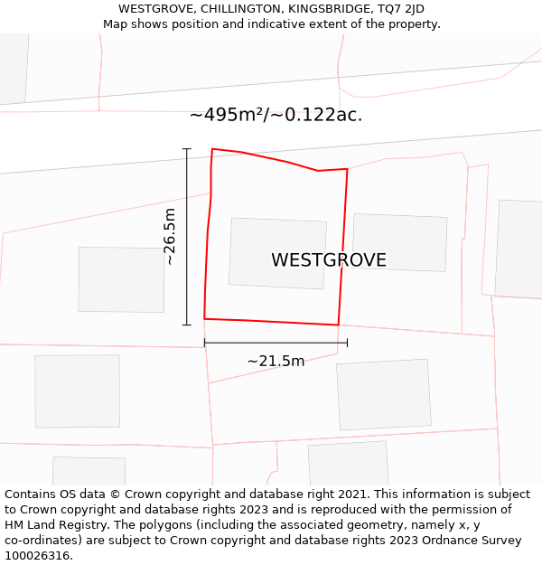 WESTGROVE, CHILLINGTON, KINGSBRIDGE, TQ7 2JD: Plot and title map