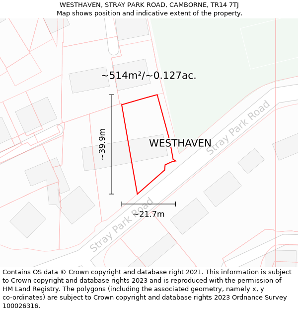 WESTHAVEN, STRAY PARK ROAD, CAMBORNE, TR14 7TJ: Plot and title map