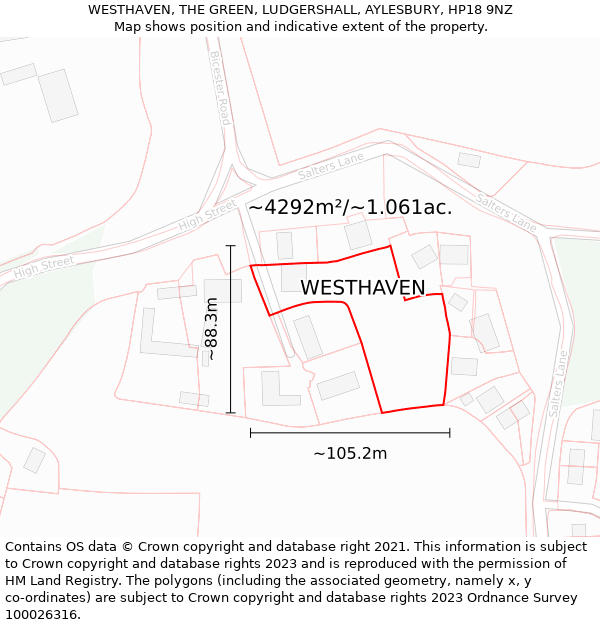 WESTHAVEN, THE GREEN, LUDGERSHALL, AYLESBURY, HP18 9NZ: Plot and title map