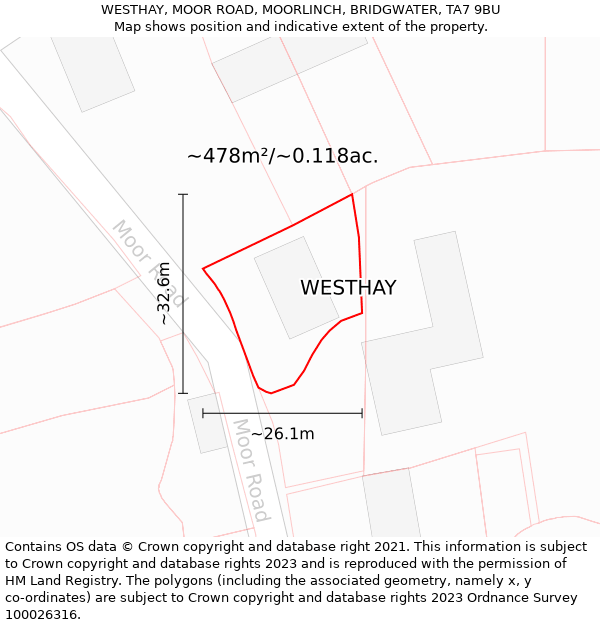 WESTHAY, MOOR ROAD, MOORLINCH, BRIDGWATER, TA7 9BU: Plot and title map