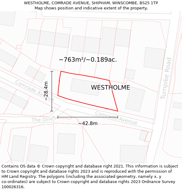 WESTHOLME, COMRADE AVENUE, SHIPHAM, WINSCOMBE, BS25 1TP: Plot and title map