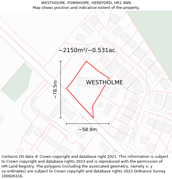 WESTHOLME, FOWNHOPE, HEREFORD, HR1 4NN: Plot and title map