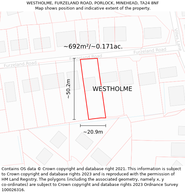 WESTHOLME, FURZELAND ROAD, PORLOCK, MINEHEAD, TA24 8NF: Plot and title map