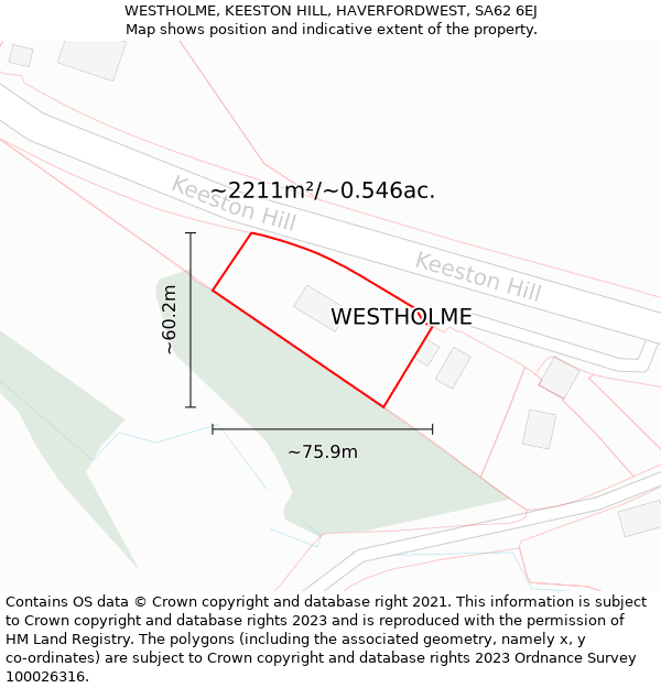 WESTHOLME, KEESTON HILL, HAVERFORDWEST, SA62 6EJ: Plot and title map