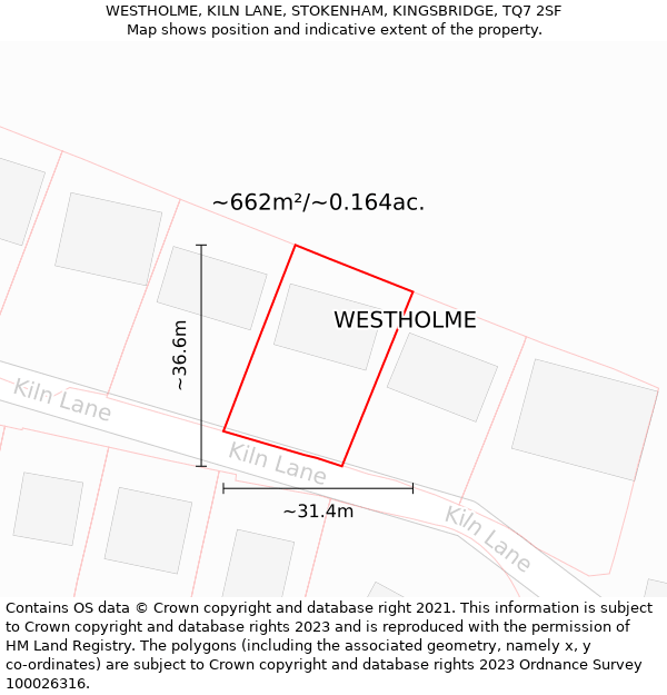 WESTHOLME, KILN LANE, STOKENHAM, KINGSBRIDGE, TQ7 2SF: Plot and title map