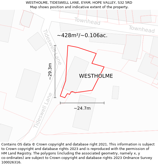 WESTHOLME, TIDESWELL LANE, EYAM, HOPE VALLEY, S32 5RD: Plot and title map