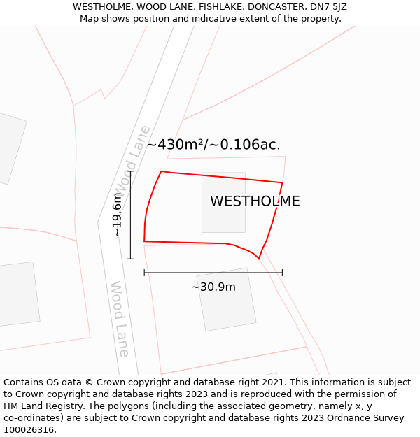 WESTHOLME, WOOD LANE, FISHLAKE, DONCASTER, DN7 5JZ: Plot and title map