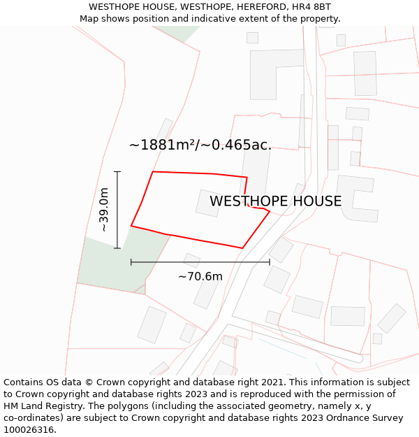 WESTHOPE HOUSE, WESTHOPE, HEREFORD, HR4 8BT: Plot and title map