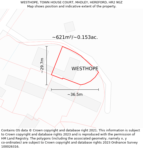 WESTHOPE, TOWN HOUSE COURT, MADLEY, HEREFORD, HR2 9GZ: Plot and title map