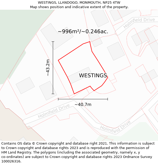 WESTINGS, LLANDOGO, MONMOUTH, NP25 4TW: Plot and title map