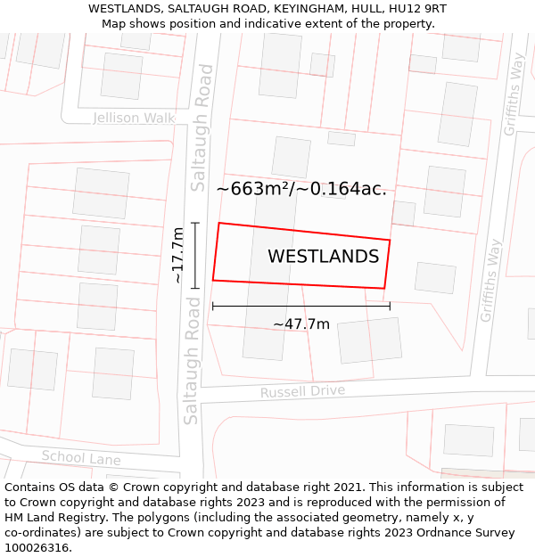 WESTLANDS, SALTAUGH ROAD, KEYINGHAM, HULL, HU12 9RT: Plot and title map