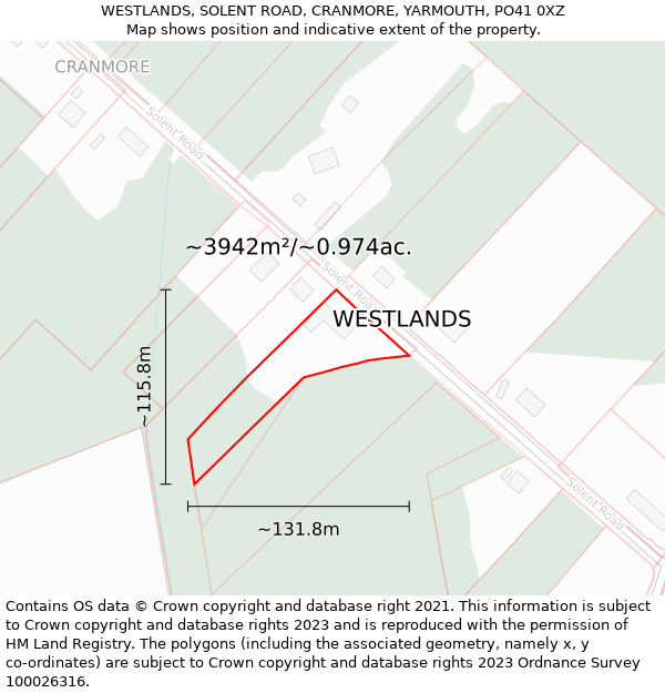 WESTLANDS, SOLENT ROAD, CRANMORE, YARMOUTH, PO41 0XZ: Plot and title map