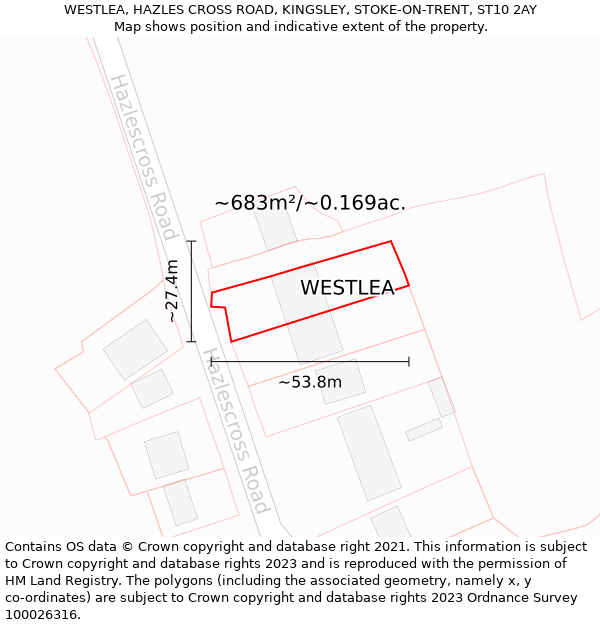 WESTLEA, HAZLES CROSS ROAD, KINGSLEY, STOKE-ON-TRENT, ST10 2AY: Plot and title map