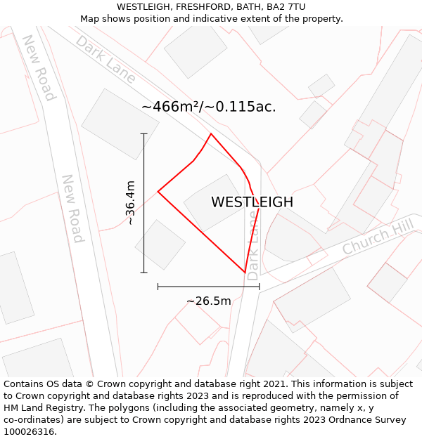 WESTLEIGH, FRESHFORD, BATH, BA2 7TU: Plot and title map