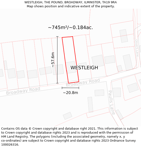 WESTLEIGH, THE POUND, BROADWAY, ILMINSTER, TA19 9RA: Plot and title map