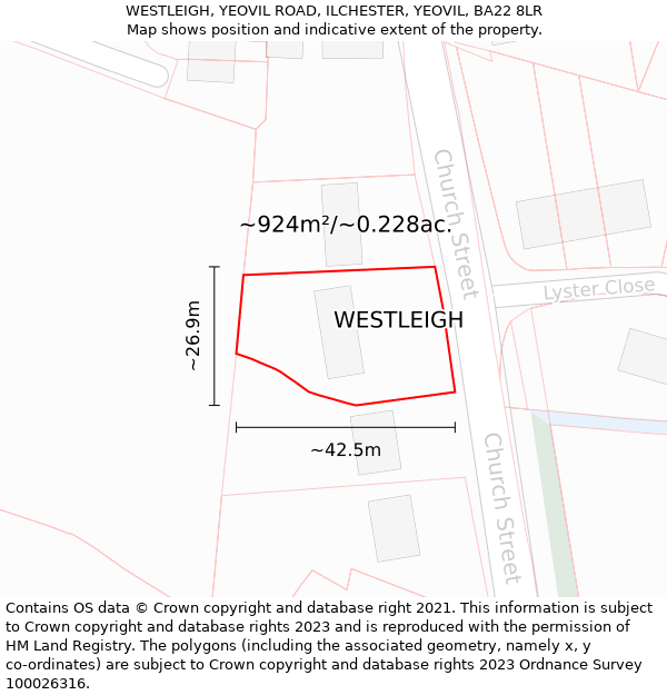 WESTLEIGH, YEOVIL ROAD, ILCHESTER, YEOVIL, BA22 8LR: Plot and title map