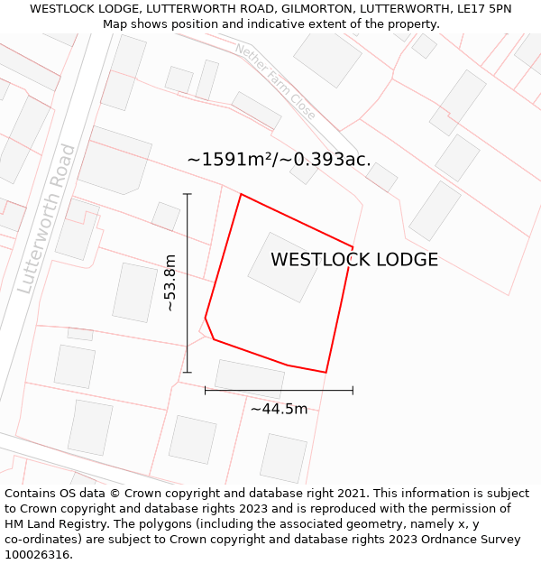 WESTLOCK LODGE, LUTTERWORTH ROAD, GILMORTON, LUTTERWORTH, LE17 5PN: Plot and title map