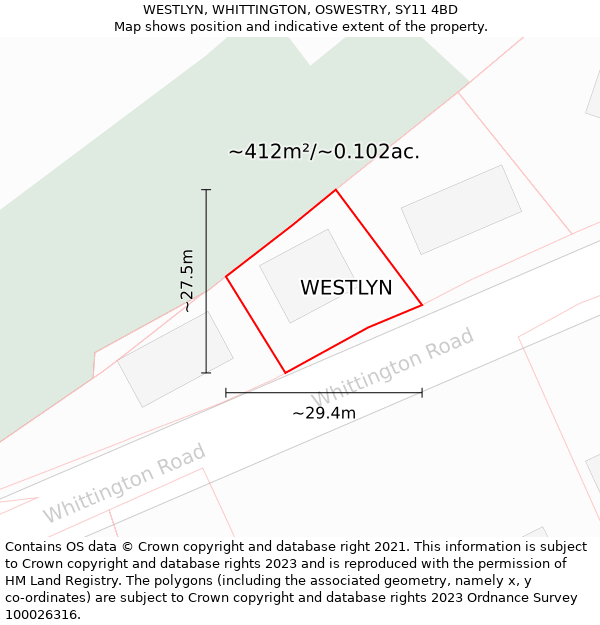 WESTLYN, WHITTINGTON, OSWESTRY, SY11 4BD: Plot and title map