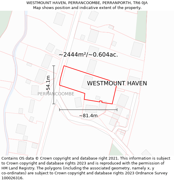 WESTMOUNT HAVEN, PERRANCOOMBE, PERRANPORTH, TR6 0JA: Plot and title map