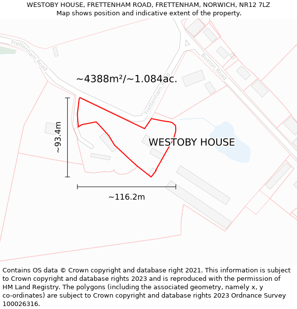 WESTOBY HOUSE, FRETTENHAM ROAD, FRETTENHAM, NORWICH, NR12 7LZ: Plot and title map