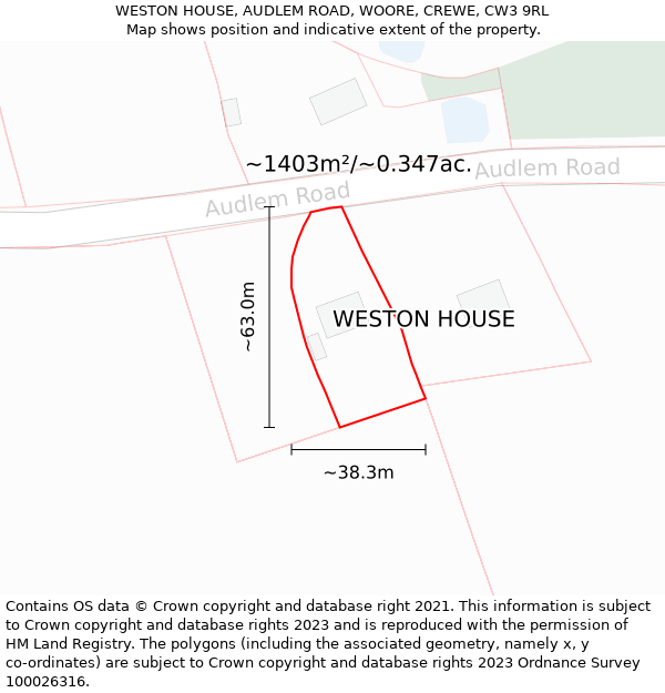 WESTON HOUSE, AUDLEM ROAD, WOORE, CREWE, CW3 9RL: Plot and title map