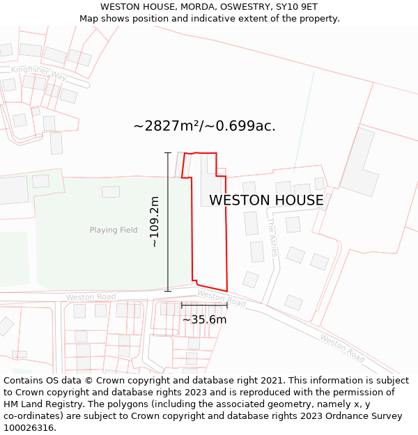 WESTON HOUSE, MORDA, OSWESTRY, SY10 9ET: Plot and title map
