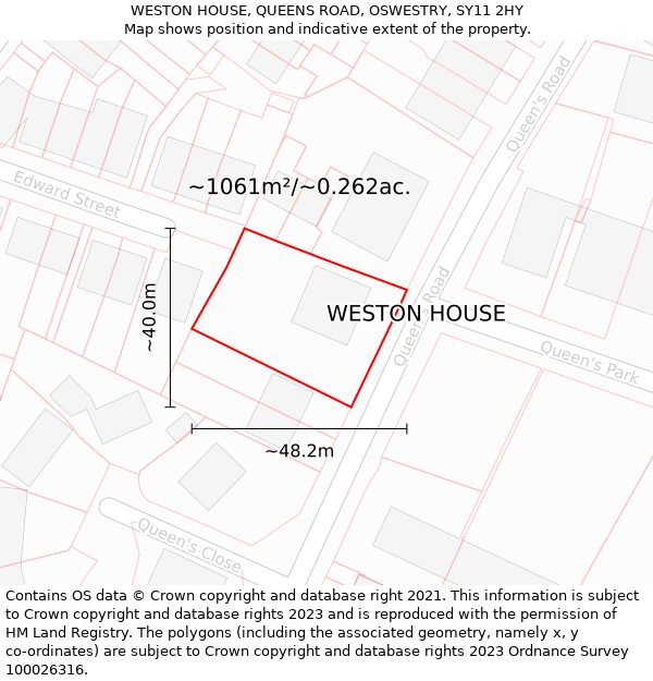 WESTON HOUSE, QUEENS ROAD, OSWESTRY, SY11 2HY: Plot and title map