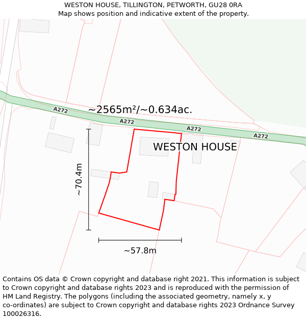WESTON HOUSE, TILLINGTON, PETWORTH, GU28 0RA: Plot and title map