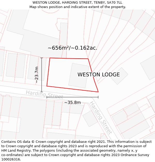 WESTON LODGE, HARDING STREET, TENBY, SA70 7LL: Plot and title map