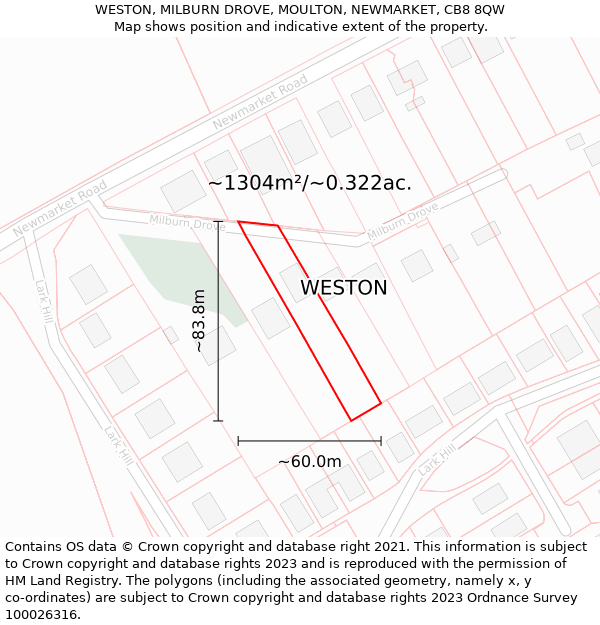 WESTON, MILBURN DROVE, MOULTON, NEWMARKET, CB8 8QW: Plot and title map