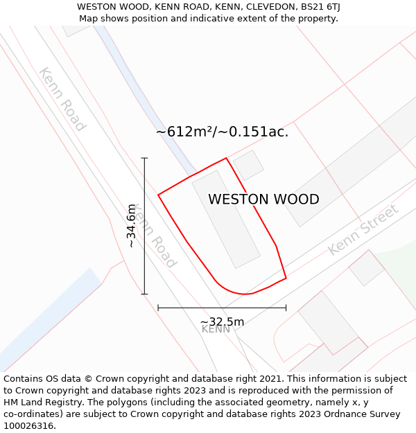 WESTON WOOD, KENN ROAD, KENN, CLEVEDON, BS21 6TJ: Plot and title map