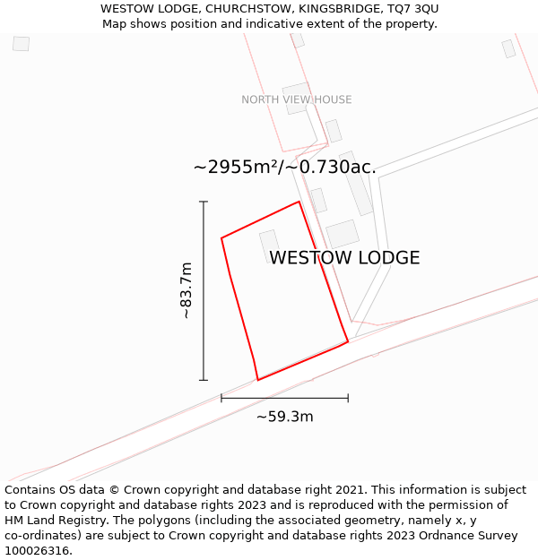WESTOW LODGE, CHURCHSTOW, KINGSBRIDGE, TQ7 3QU: Plot and title map
