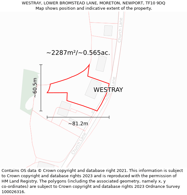 WESTRAY, LOWER BROMSTEAD LANE, MORETON, NEWPORT, TF10 9DQ: Plot and title map