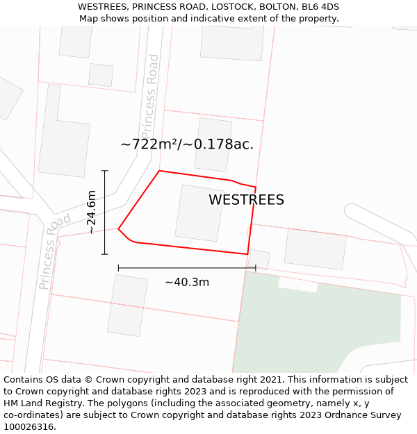 WESTREES, PRINCESS ROAD, LOSTOCK, BOLTON, BL6 4DS: Plot and title map