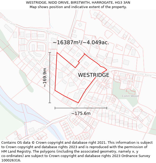 WESTRIDGE, NIDD DRIVE, BIRSTWITH, HARROGATE, HG3 3AN: Plot and title map
