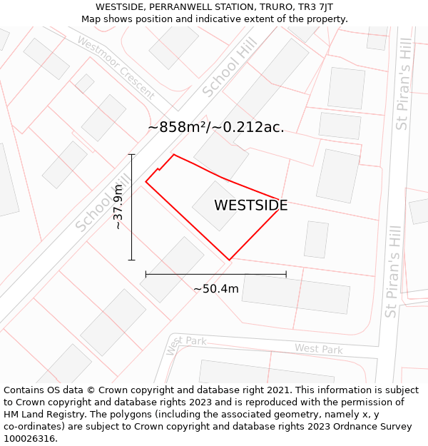 WESTSIDE, PERRANWELL STATION, TRURO, TR3 7JT: Plot and title map